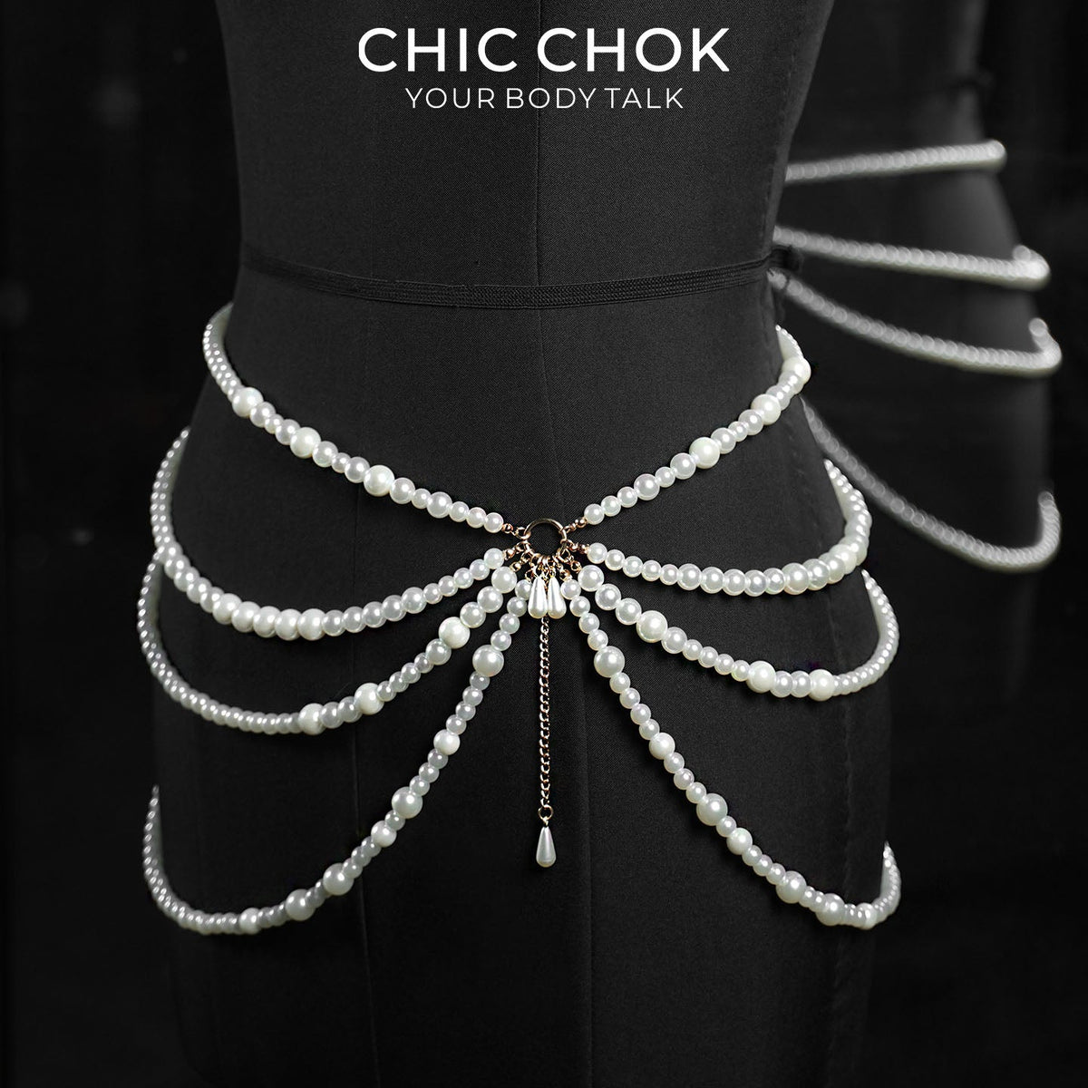 Parisian Nocturne | Layered Pearl Waist Chain | Vintage Gothic Belly Harness by CHICCHOK - Choker