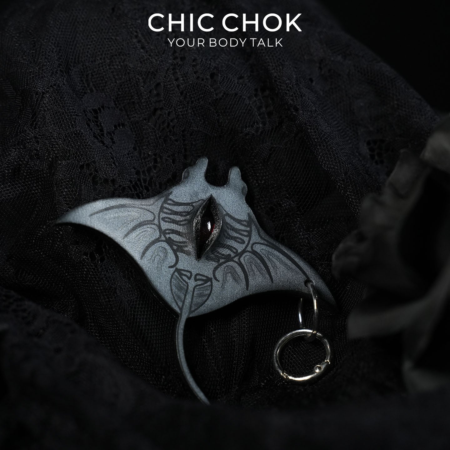 Abyssal Eye Manta Genuine Leather Pendant | Gothic Glass Eye Keychain | Dark Surrealist Ocean Cyber Punk Bag Charm by CHICCHOK - Accessories