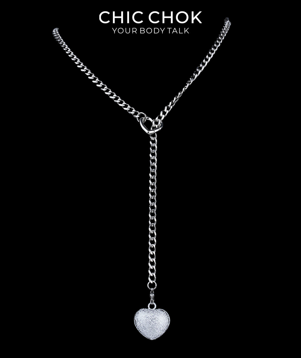 CHICCHOK Sweet Punk Y-Lariat Chain Necklace | Y2K Cute Coquette Heart Charm Collar | Harajuku Kawaii Stainless Steel Cuban Link Jewelry for Sensitive Skin
