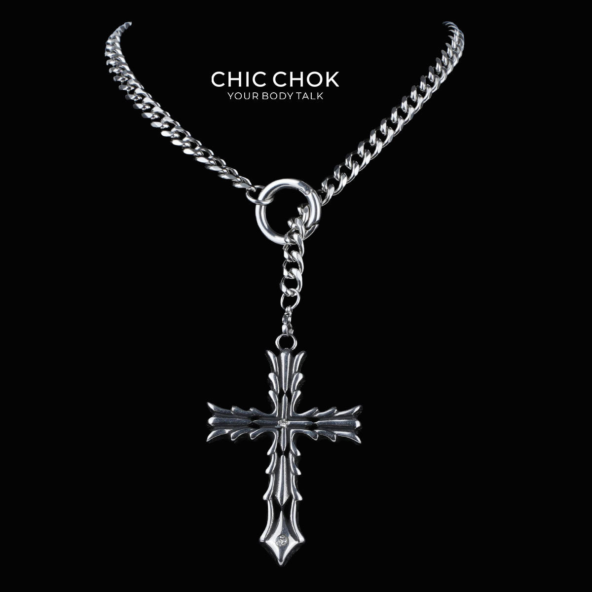 CHICCHOK "Dark Devotion" Titanium Steel Y-Necklace | Gothic Cross Pendant Collection | Dark Streetwear Subculture Jewelry