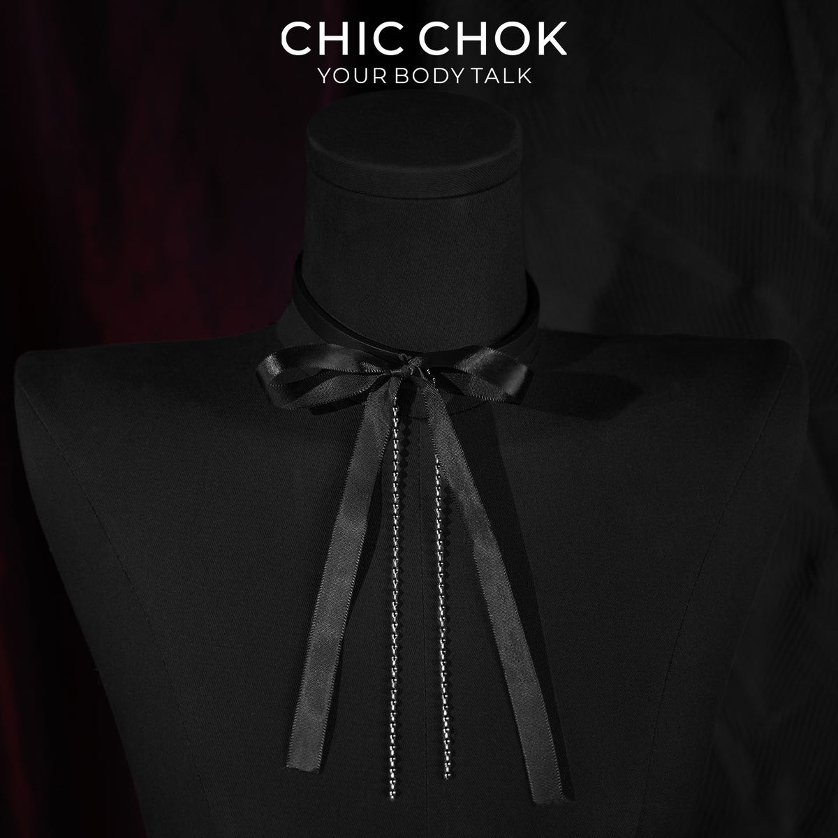 CHICCHOK Satin Shadow Genuine Leather Choker | Gothic Ribbon Bowknot Necklace | Balletcore Quiet Luxury Black Silk Tassel Collar Alternative Jewelry