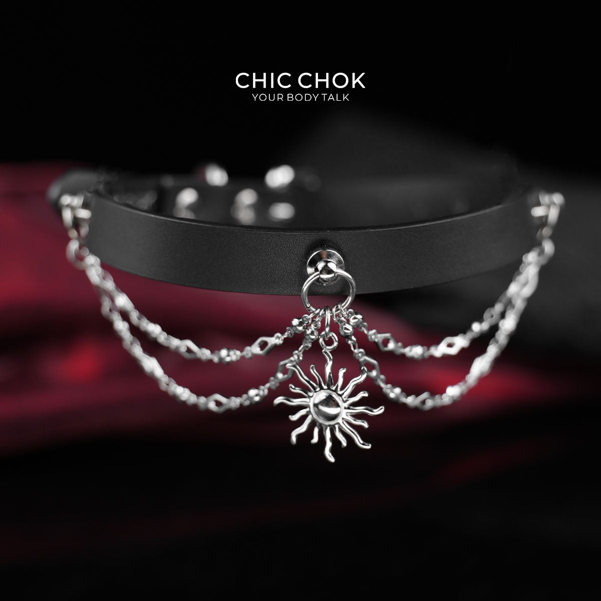 CHICCHOK "Sun Tide Sprite" Layered Sun Pendant Leather Choker | Vintage Silver Light Punk Collar | Niche Dark Resort Neckwear