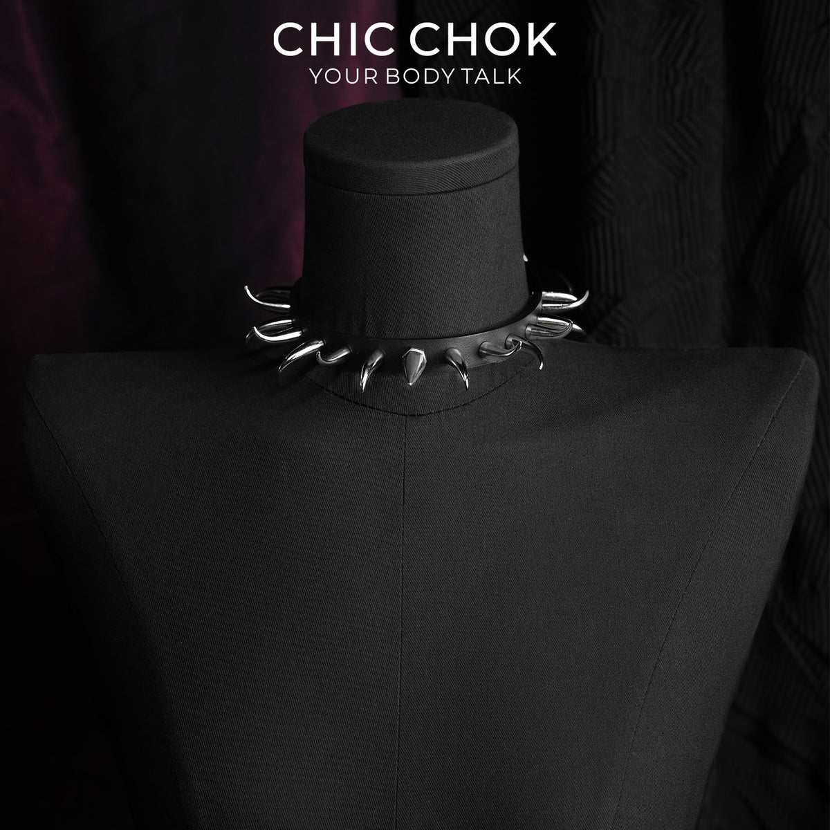 CHICCHOK Thorn Wasteland Genuine Leather Choker | Gothic Punk Rock Asymmetric Spike Collar | Luxury Heavy Metal Motorcycle Biker Subversive Jewelry