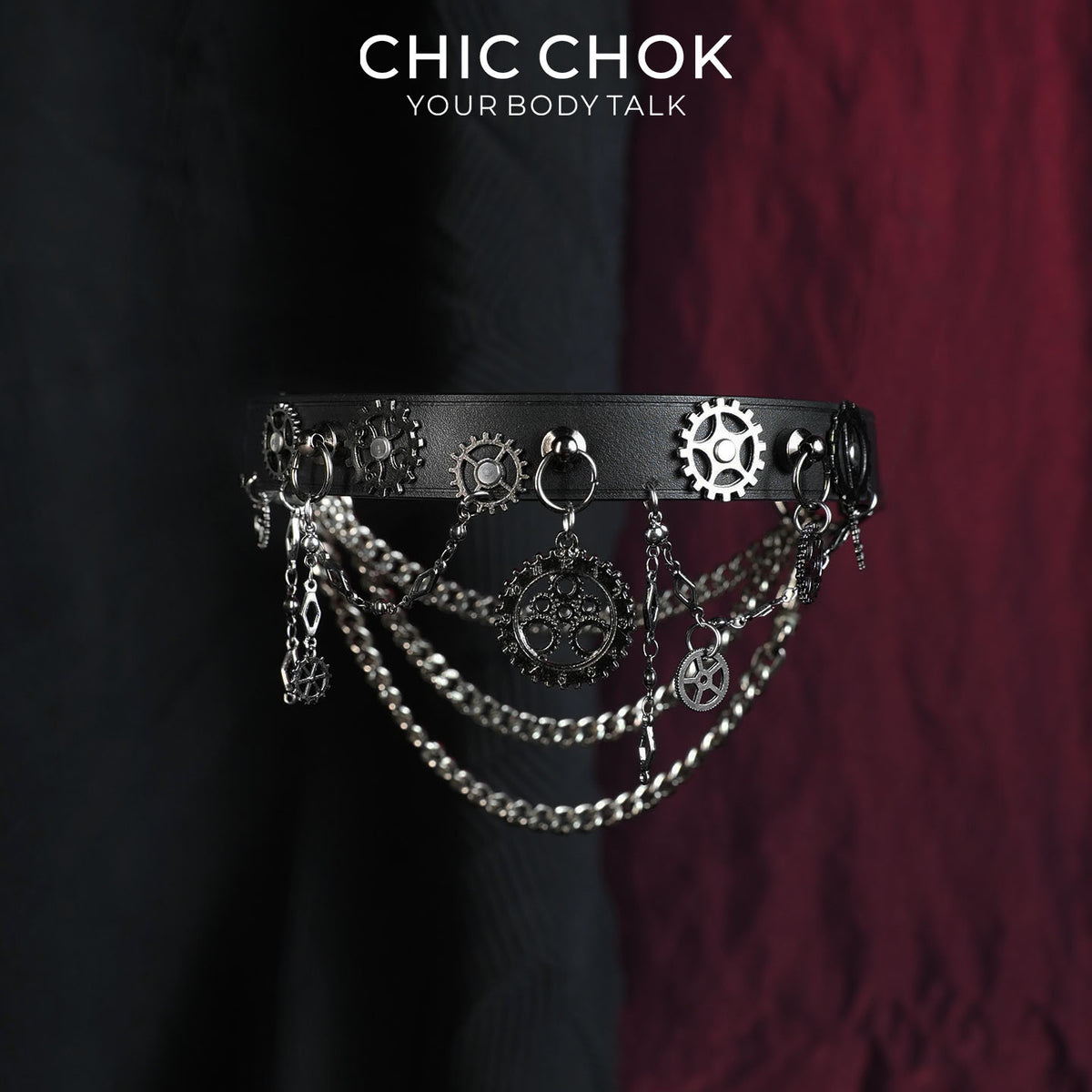 CHICCHOK Gear Prologue Genuine Leather Choker | Steampunk Industrial Gear Collar | Heavy Cyberpunk Multilayer Chain Subversive Body Armor