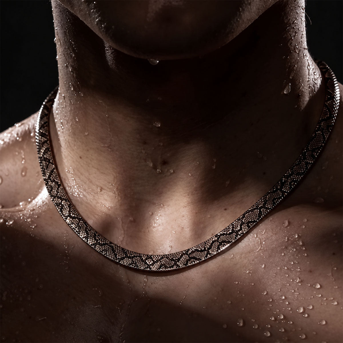 CHICCHOK Phantom Serpent 7mm Colorful Snake Print Flat Chain | Iron Electroplated Choker Necklace | Dark Luxury Animal Print Jewelry