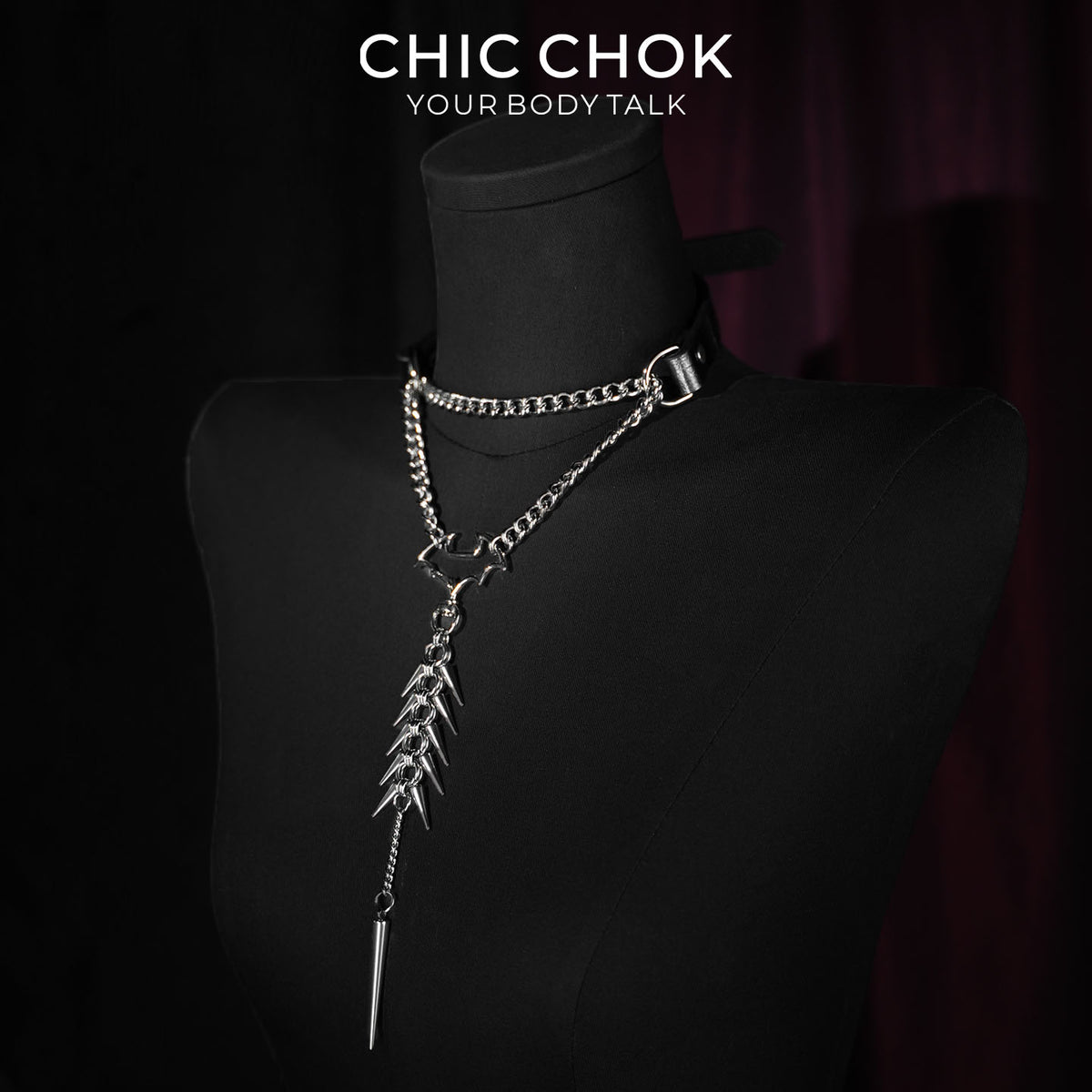 CHICCHOK Nightshade Thorns Leather Choker | Gothic Genuine Leather Bat Wing Collar | Subversive Y2K Industrial Zinc Alloy Spine Spike Tassel Body Armor