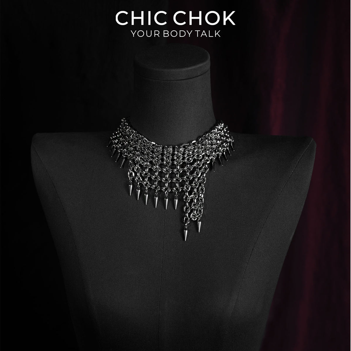 CHICCHOK Eternal Night Shackle Song Chainmail Necklace | Gothic Heavy Stainless Steel Spike Choker | Subversive Techwear Industrial Body Armor Collar for Sensitive Skin