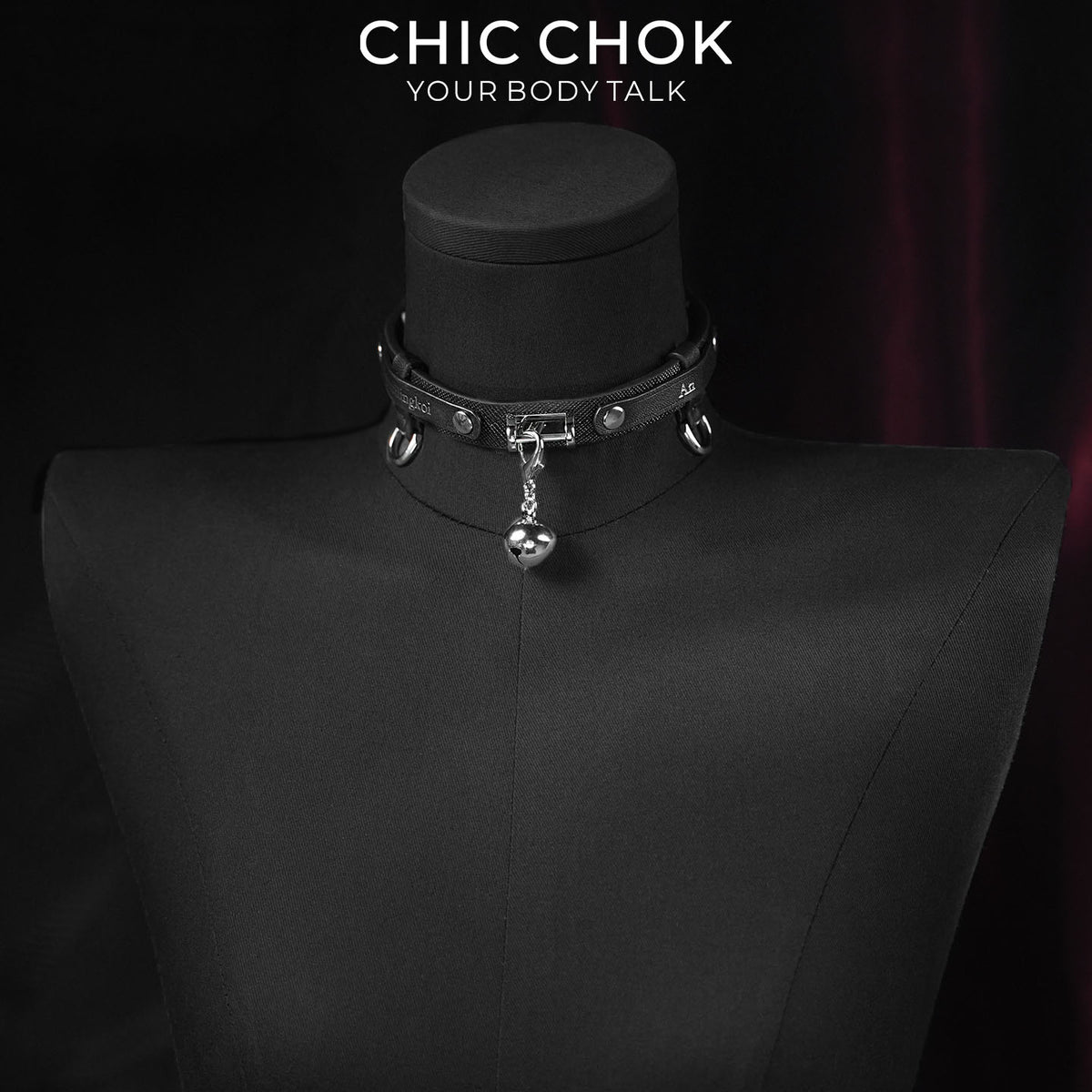 CHICCHOK Cold Silver Bell | Top-Grain Genuine Leather Bell Collar | Minimalist Dark Goth Choker