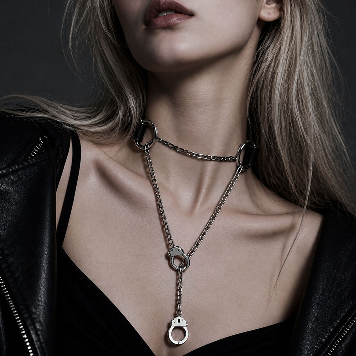 CHICCHOK "The Shackle" Reversible Handcuff Choker | Genuine Leather & Stainless Steel Collar | Subversive Dark Grunge Neckwear