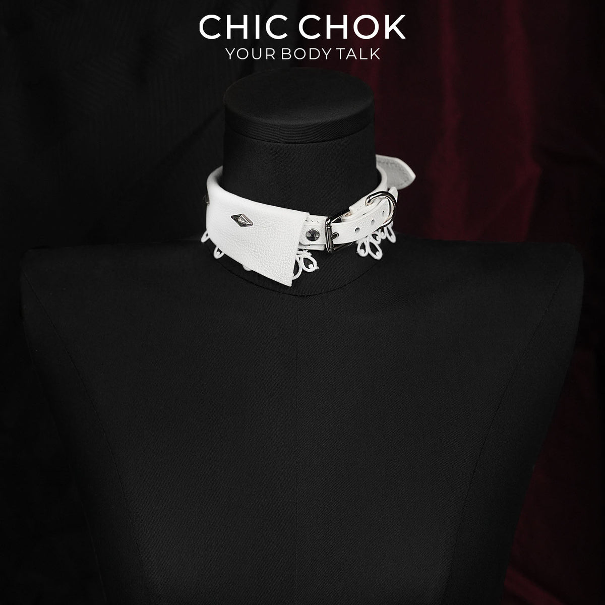 CHICCHOK Sanctuary of Chaos | White Leather Lace Choker | Gothic D-Ring Collar