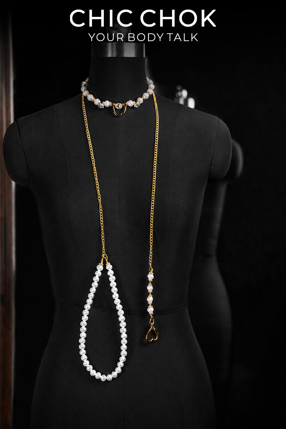 CHICCHOK Pearl Letter Leash Choker | Shell Pearl Gold Cuban Chain Necklace | Gothic Baroque Luxury Body Jewelry