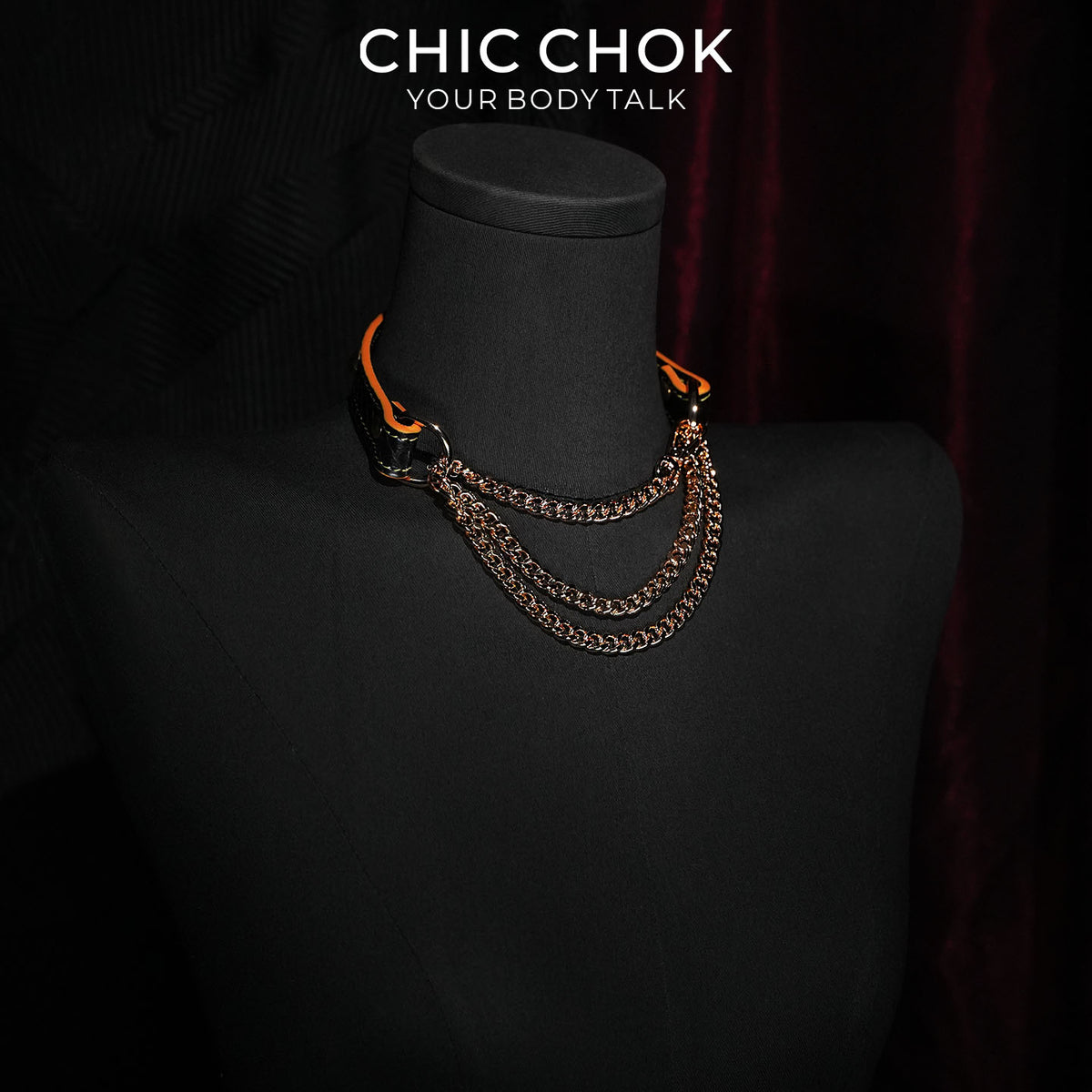 CHICCHOK Breathless Tarot | Blue Snake Leather Choker | Gold Octagram Star Collar