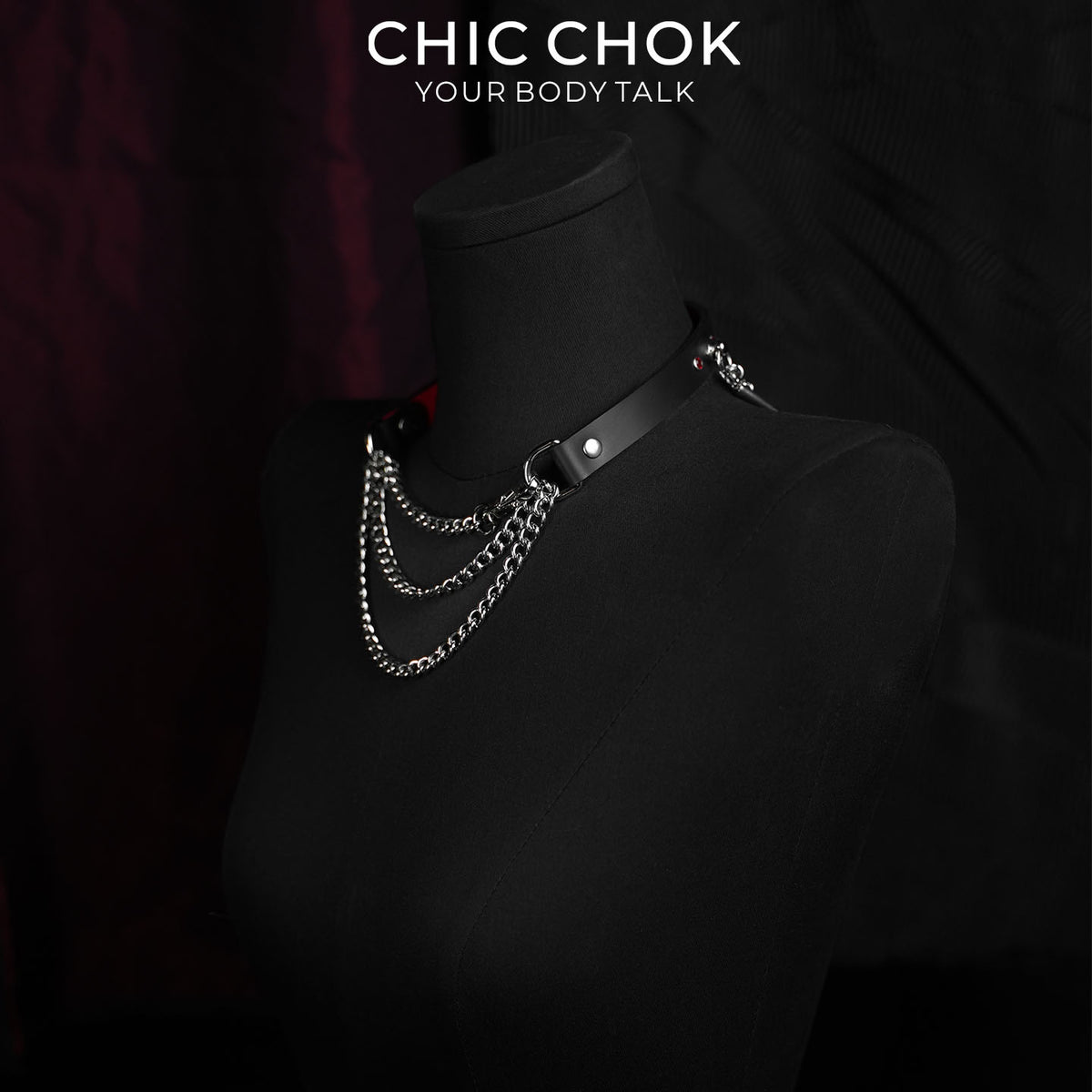CHICCHOK Bloodbound Stigmata Leather Choker | Gothic Translucent Red Heart Collar | Heavy Punk Cyber Techwear Fringe Jewelry