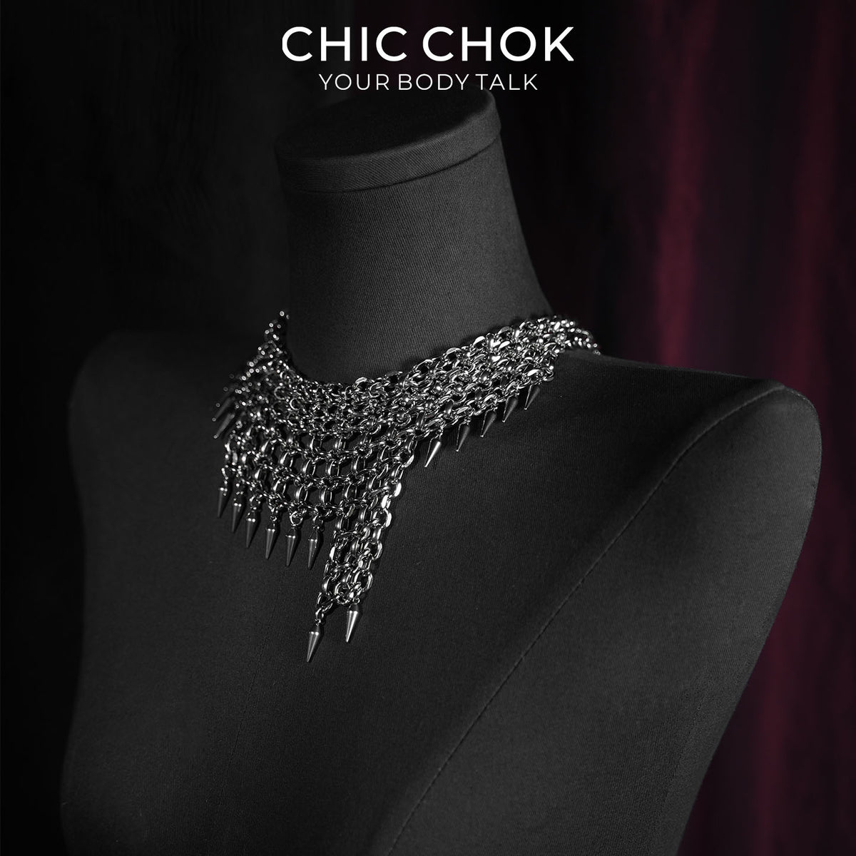 CHICCHOK Eternal Night Shackle Song Chainmail Necklace | Gothic Heavy Stainless Steel Spike Choker | Subversive Techwear Industrial Body Armor Collar for Sensitive Skin