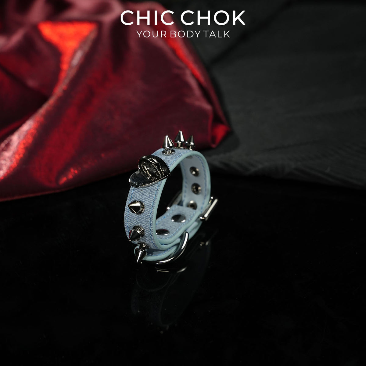 CHICCHOK Blues Prison Oath Denim Bracelet | Gothic Distressed Blue Washed Canvas Cuff | Y2K Cyberpunk Double Strap Studded Wristband Body Armor