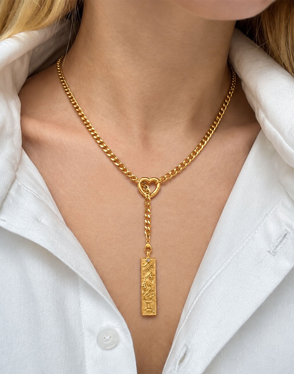 CHICCHOK Whispers of the Corona | Customized Tarot Major Arcana Y-Chain for the 12 Zodiac Signs | Heart-Shaped Clasp Vintage Gold Necklace | Dark Occult High-Street Accessories