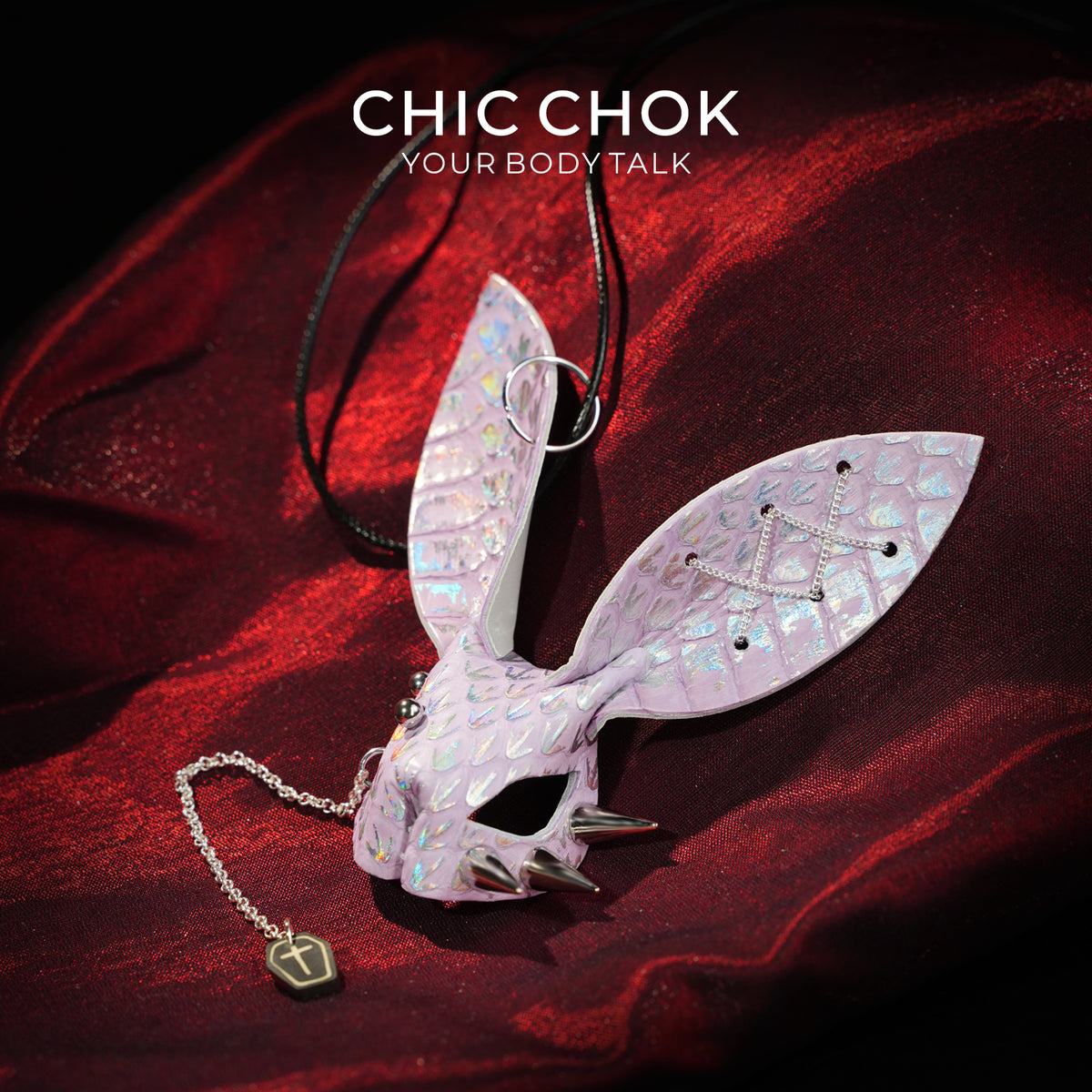 CHICCHOK Punk Bunny | Colar de Pelo de Pônei Genuíno e Pele de Cobra | Charm Gótico em Couro