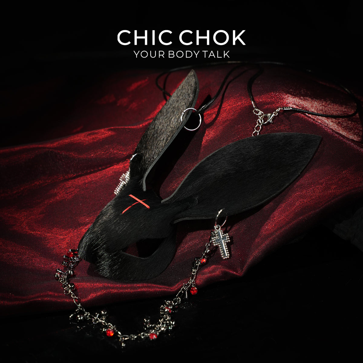 CHICCHOK Contract Bunny | Gothic-Kreuz-Halskette aus Leder | Punk-Rock-Taschenanhänger