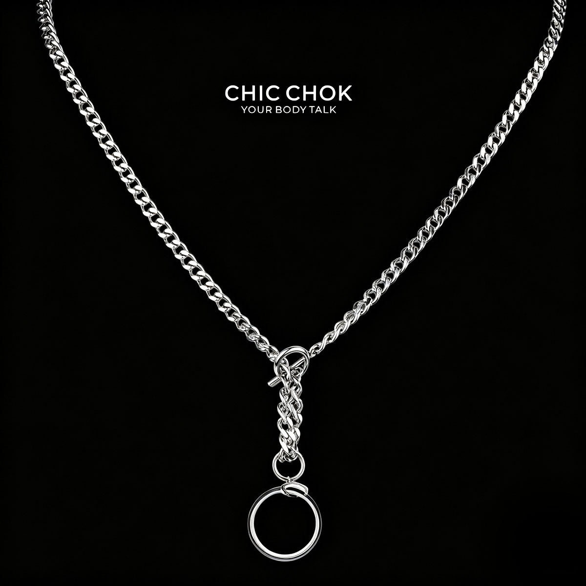CHICCHOK "Lunar Shackle" Stainless Steel Ring Y-Necklace | Gothic OT Toggle Clasp Star & Moon Pendant Drop Chain | Dark Grunge Y2K Streetwear Jewelry