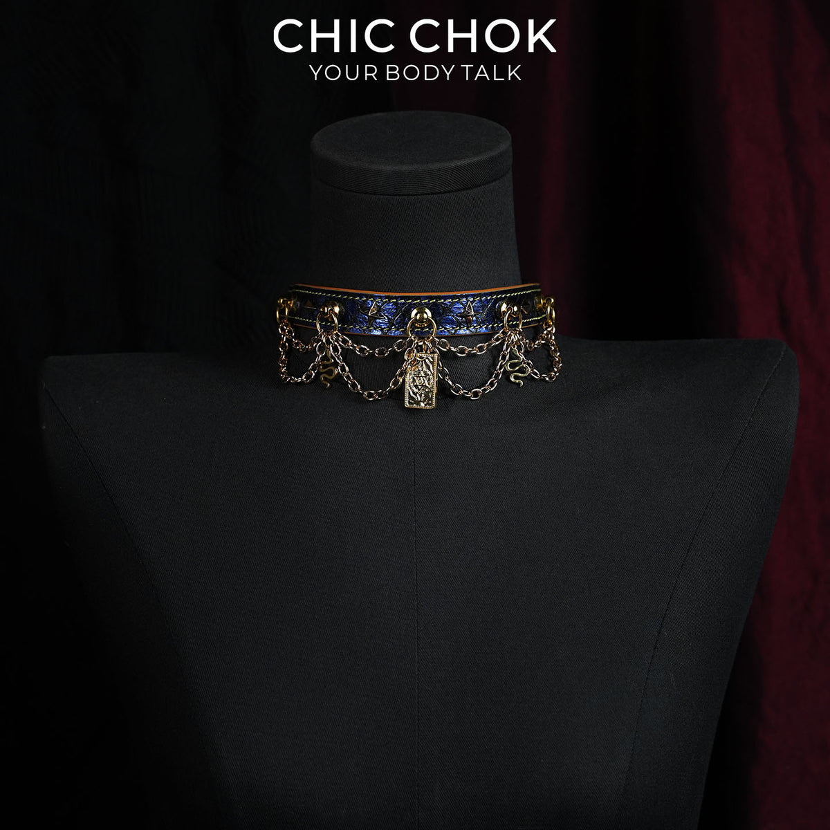 CHICCHOK Lover's Whisper | Blue Snake Tarot Choker | Layered Gold Gothic Necklace