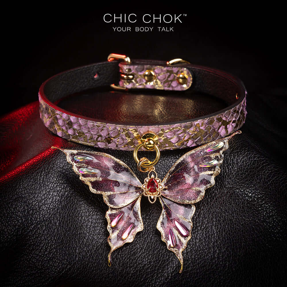 chicchok butterfly choker featuring a textured, intricate butterfly pendant adorned with gold accents and shimmering gemstones for an elegant and luxurious look.