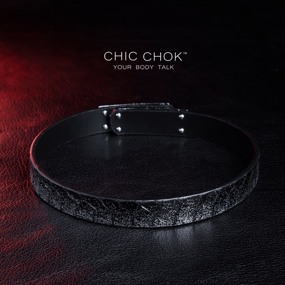Hypnotic - Collar Silver lock with alligator leather white trim. Handmade, original design.