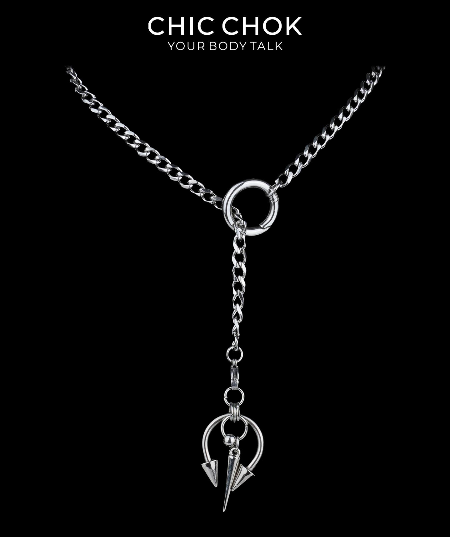Subversive Y-Lariat Chain Necklace | Gothic Stainless Steel Cuban Link Collar by CHICCHOK - Necklace