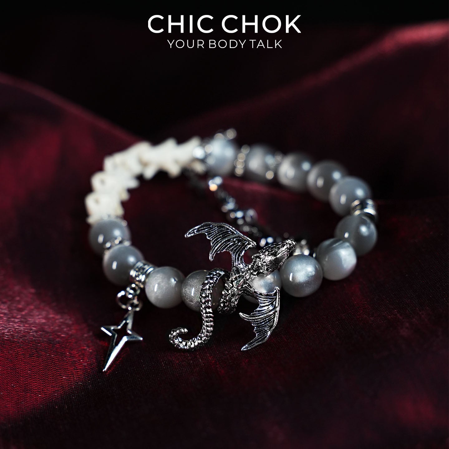 Dragon Bone Star Vow Bracelet | Genuine Snake Vertebrae Opal Jewelry | Gothic Dragon Whimsical Charm by CHICCHOK - Bracelet