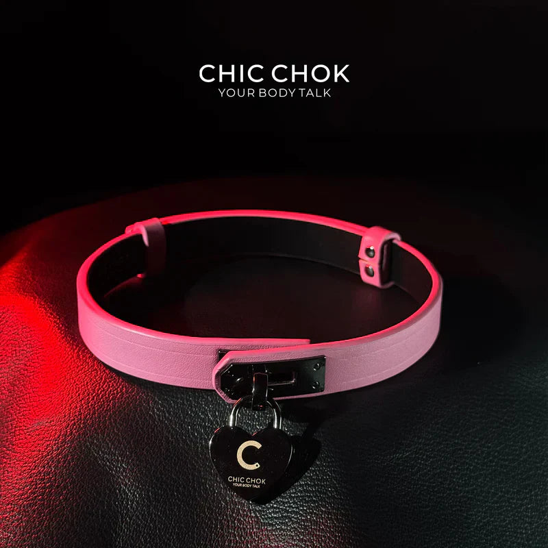 CHICCHOK [Lil Greedy] Fashion Necklace - Women's Pink And Black Adjustable Leather Choker With Front-Closure