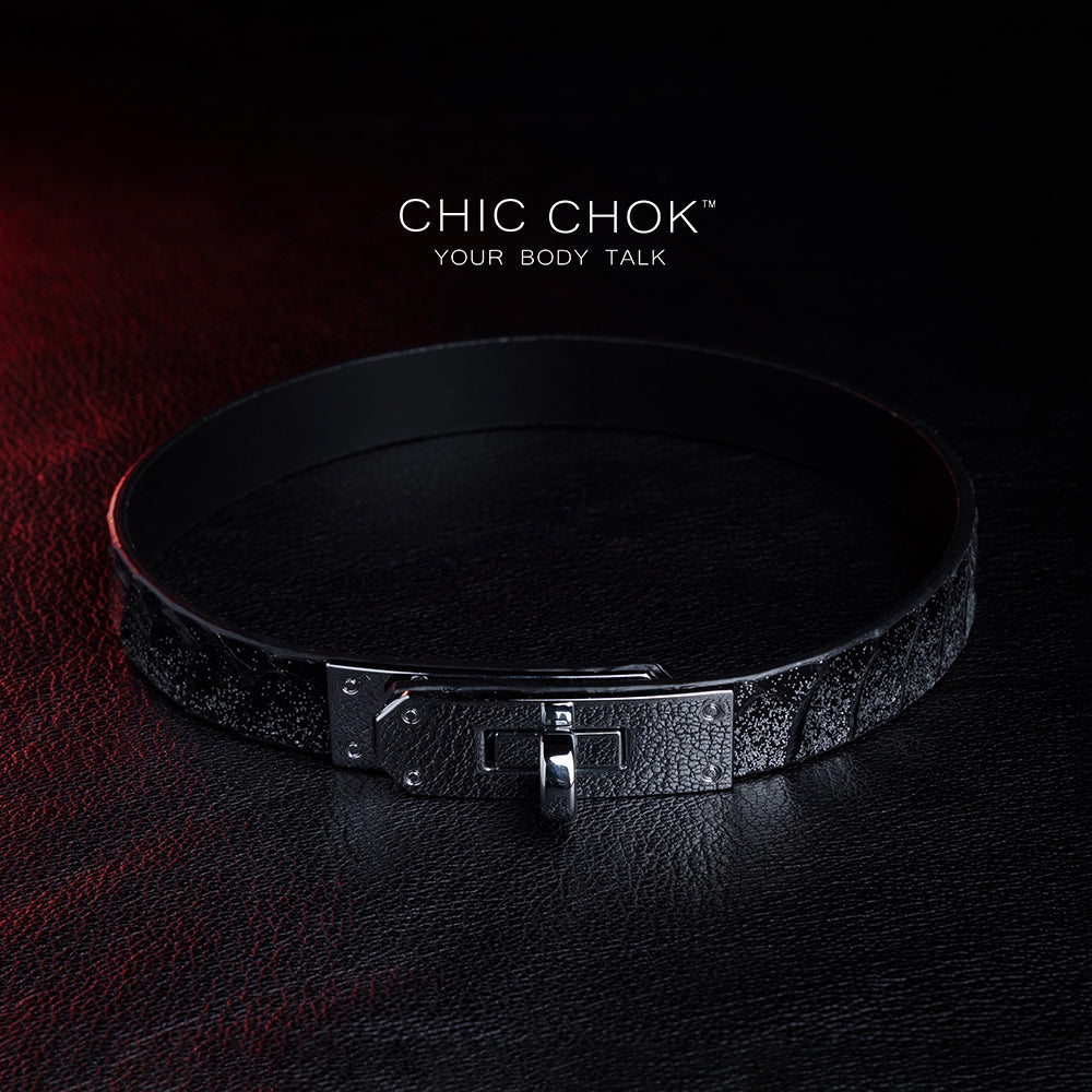 Fashion meets classic--Leather Necklace in Black and White Leather with Silver Clasp