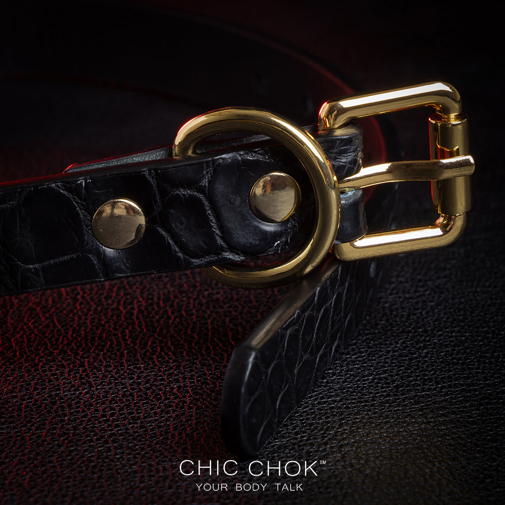 The Perfect Combination of Luxury and Elegance —— Leather Necklace with gold buttons and black stripes