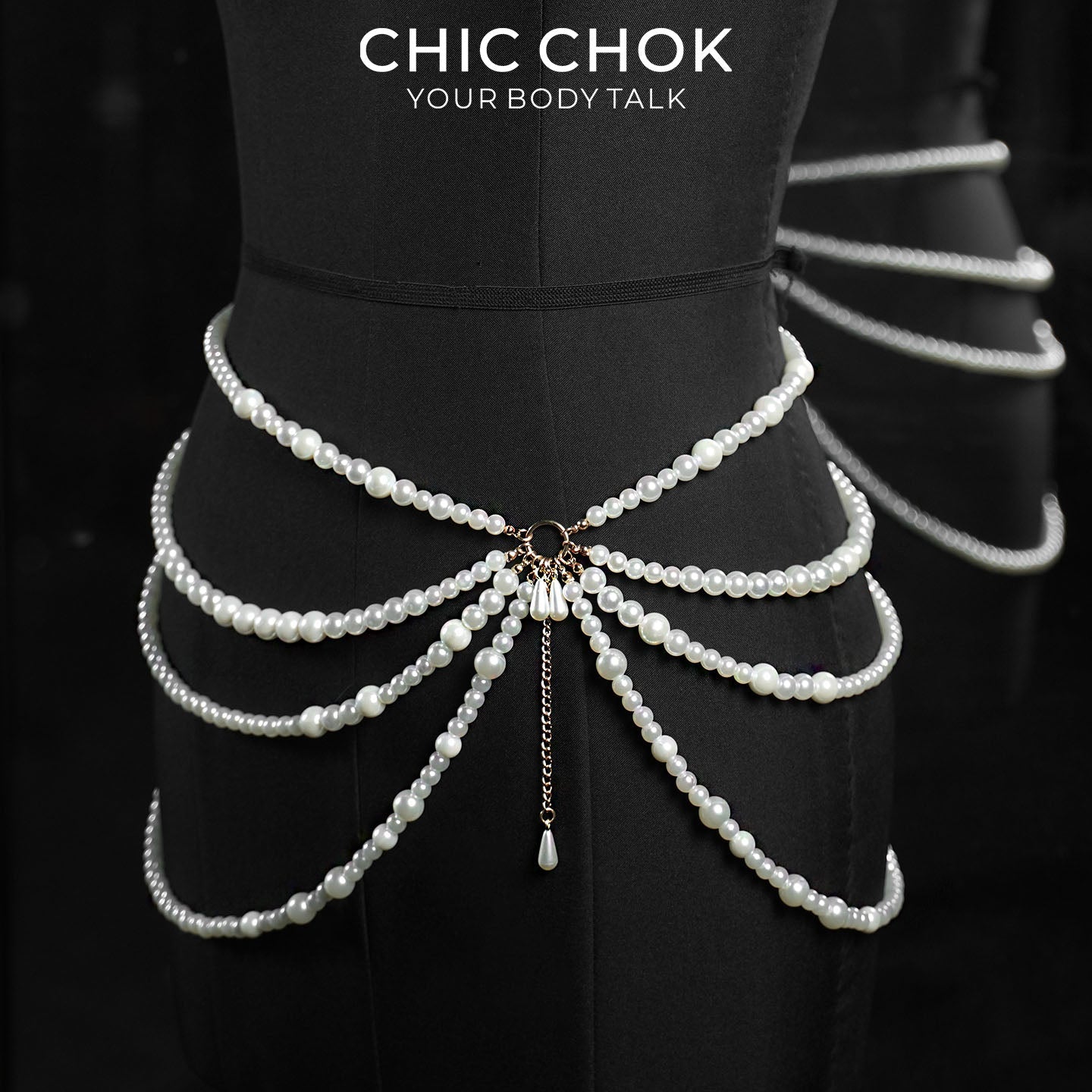 Parisian Nocturne | Layered Pearl Waist Chain | Vintage Gothic Belly Harness by CHICCHOK - Choker