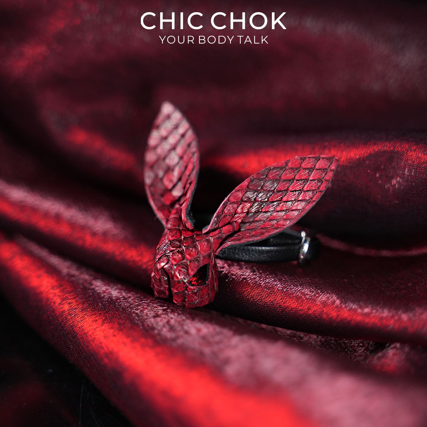 Crimson Viper Rabbit Ring | Genuine Burgundy Snakeskin Statement Ring | Vampire Goth Leather Jewelry by CHICCHOK - Accessories