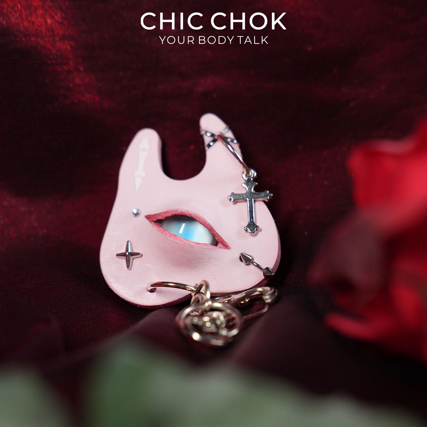 Crucifix Molar Genuine Leather Pendant | Pastel Goth Anatomical Tooth Keychain | Creepy Cute Glass Eye Cyber Punk Accessory by CHICCHOK - Accessories