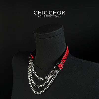 CHICCHOK [Breathless] Pulling Fashion and Fun Choker(Black and Red Pattern)