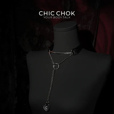 CHICCHOK [Breathless] Fashion Black with Thick Chains, Movable Pulling Chain Daily Wear Leather Necklace Choker versatile wear(With love lock)