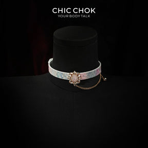 CHIC CHOK Rose crystal flower necklace – dazzling leather choker, Baroque punk style jewelry