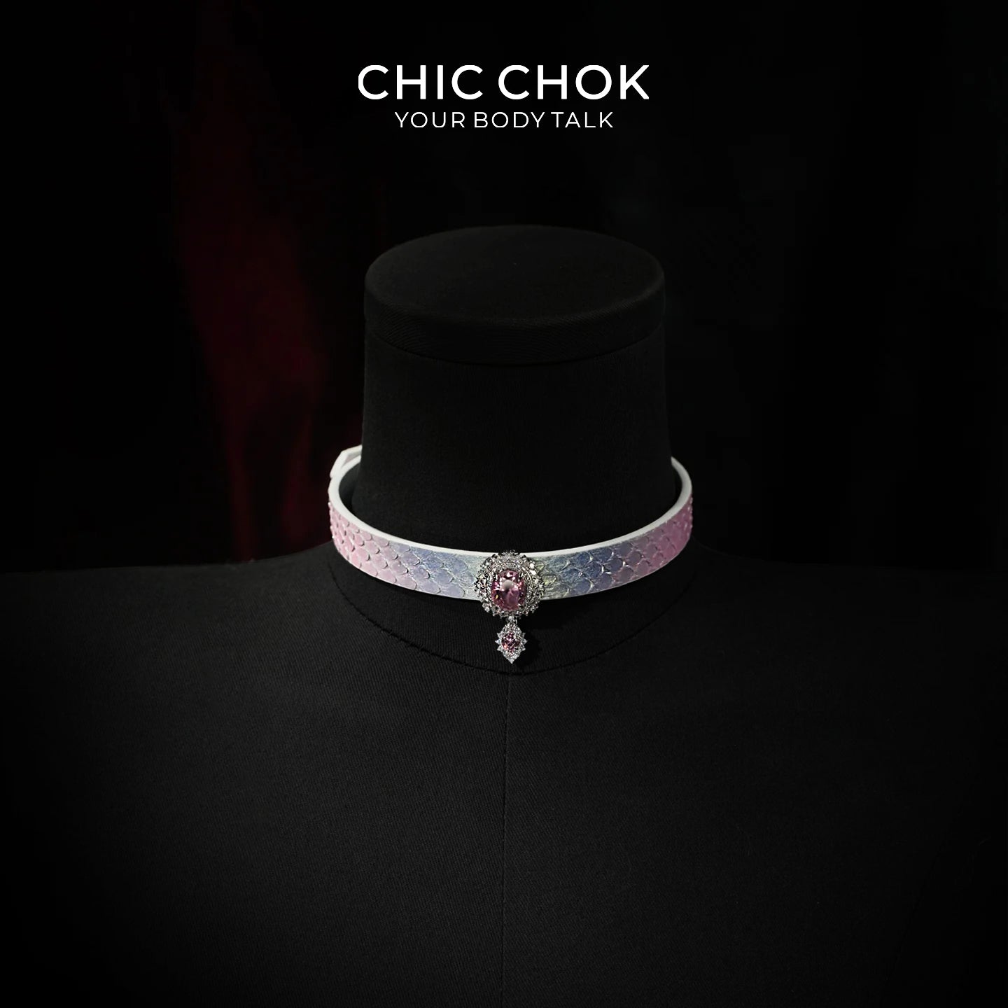 CHIC CHOK Rose crystal flower necklace – dazzling leather choker, Baroque punk style jewelry