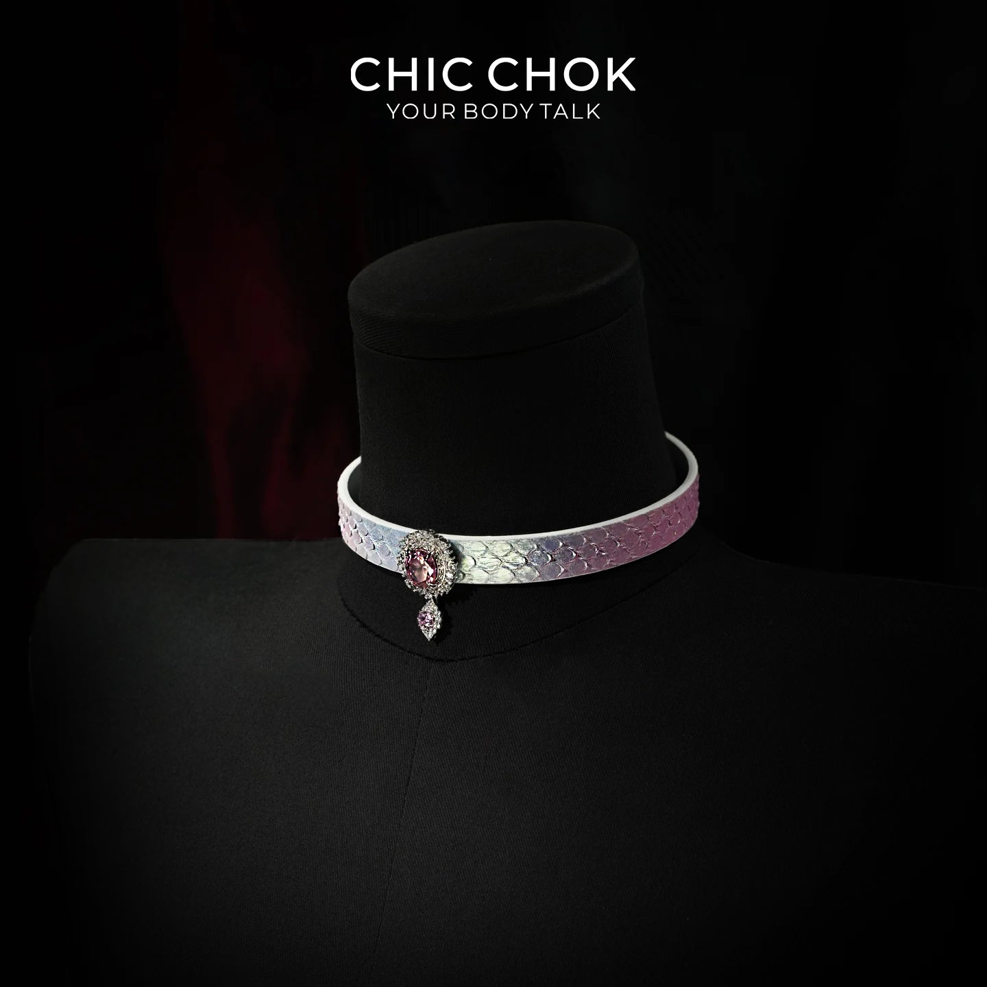 CHIC CHOK Rose crystal flower necklace – dazzling leather choker, Baroque punk style jewelry