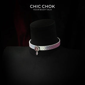CHIC CHOK Rose crystal flower necklace – dazzling leather choker, Baroque punk style jewelry