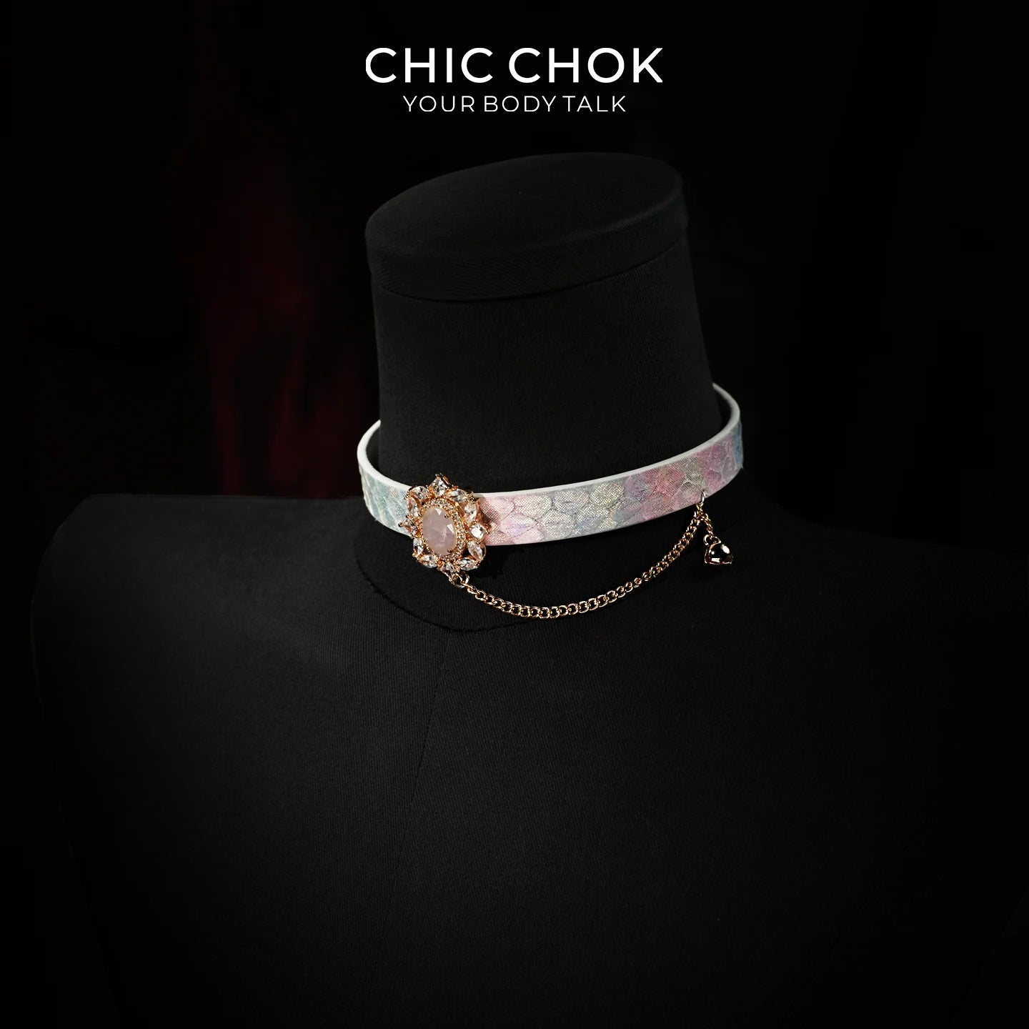 CHIC CHOK Rose crystal flower necklace – dazzling leather choker, Baroque punk style jewelry