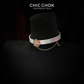 CHIC CHOK Rose crystal flower necklace – dazzling leather choker, Baroque punk style jewelry