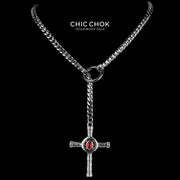 Collana a cravatta a Y CHICCHOK Gloom Eye Crucifix | Catena cubana in acciaio inossidabile | Gioiello occulto gotico d’ispirazione rétro con pendente a croce in lega di zinco