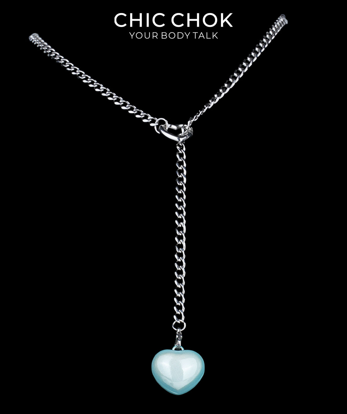 CHICCHOK Sweet Punk Y-Lariat Chain Necklace | Y2K Cute Coquette Heart Charm Collar | Harajuku Kawaii Stainless Steel Cuban Link Jewelry for Sensitive Skin