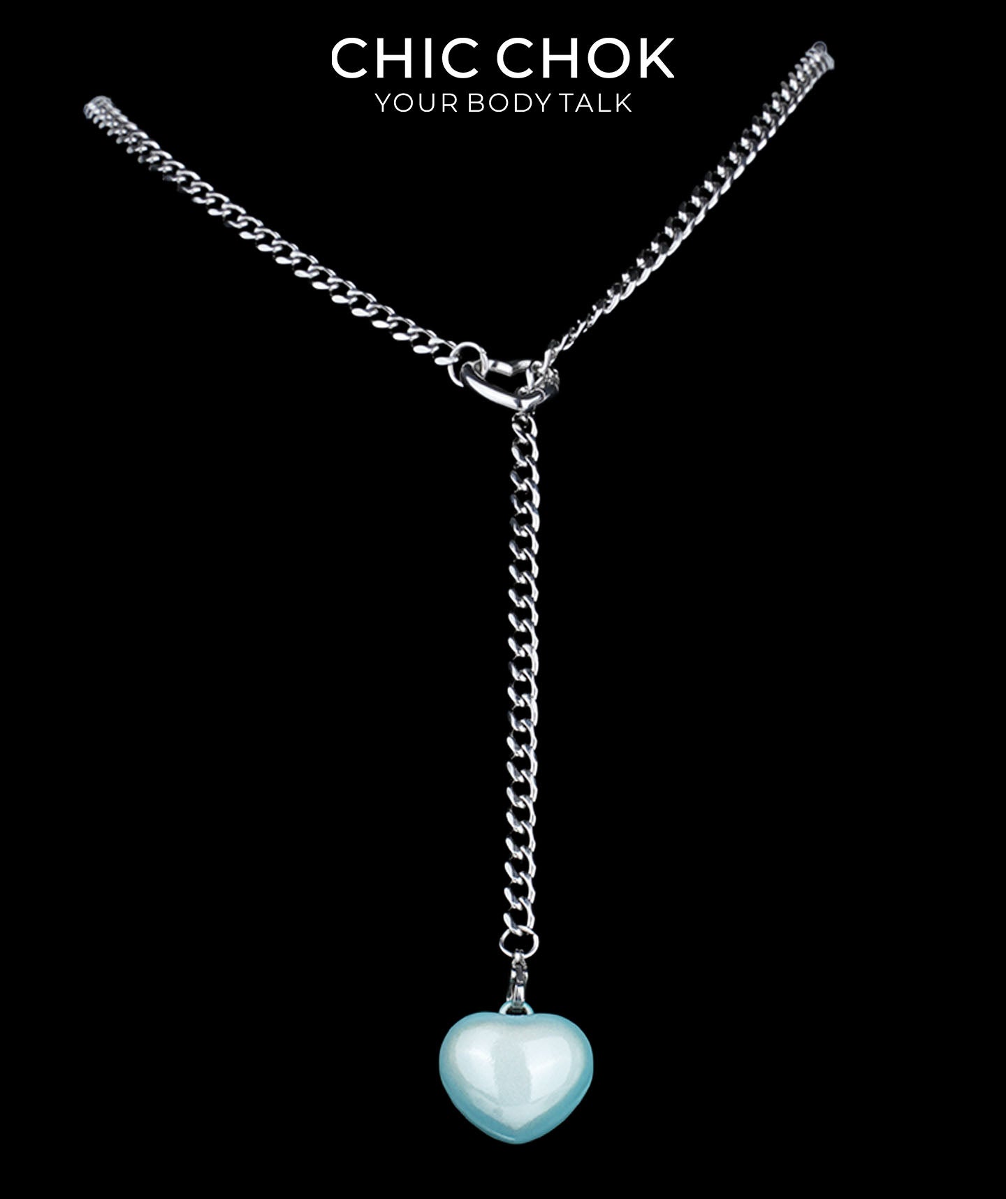 CHICCHOK Sweet Punk Y-Lariat Chain Necklace | Y2K Cute Coquette Heart Charm Collar | Harajuku Kawaii Stainless Steel Cuban Link Jewelry for Sensitive Skin
