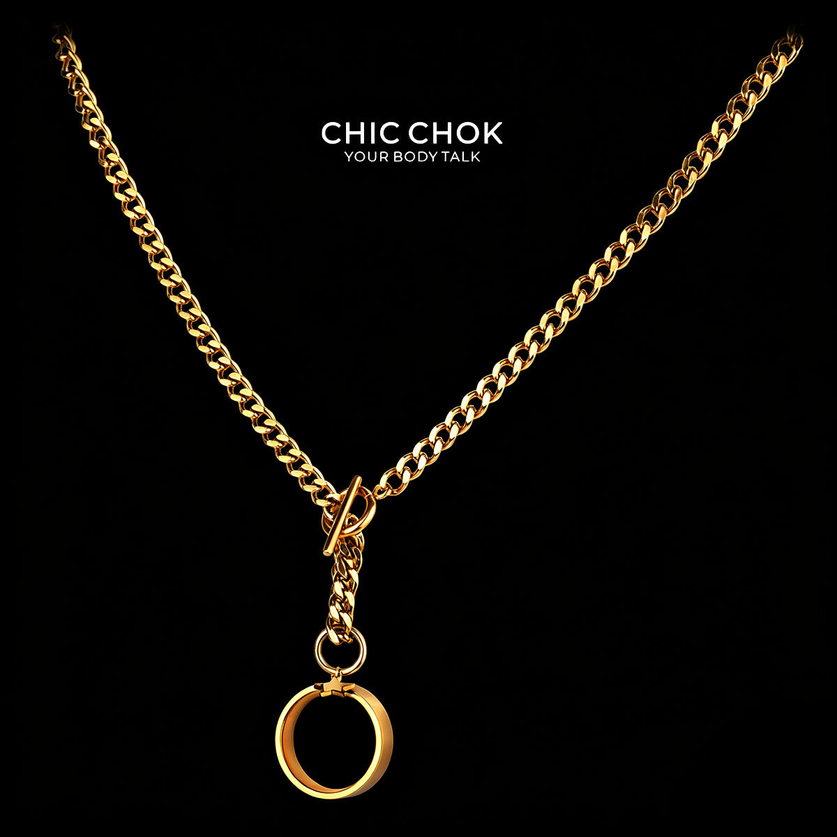 CHICCHOK "Lunar Shackle" Stainless Steel Ring Y-Necklace | Gothic OT Toggle Clasp Star & Moon Pendant Drop Chain | Dark Grunge Y2K Streetwear Jewelry