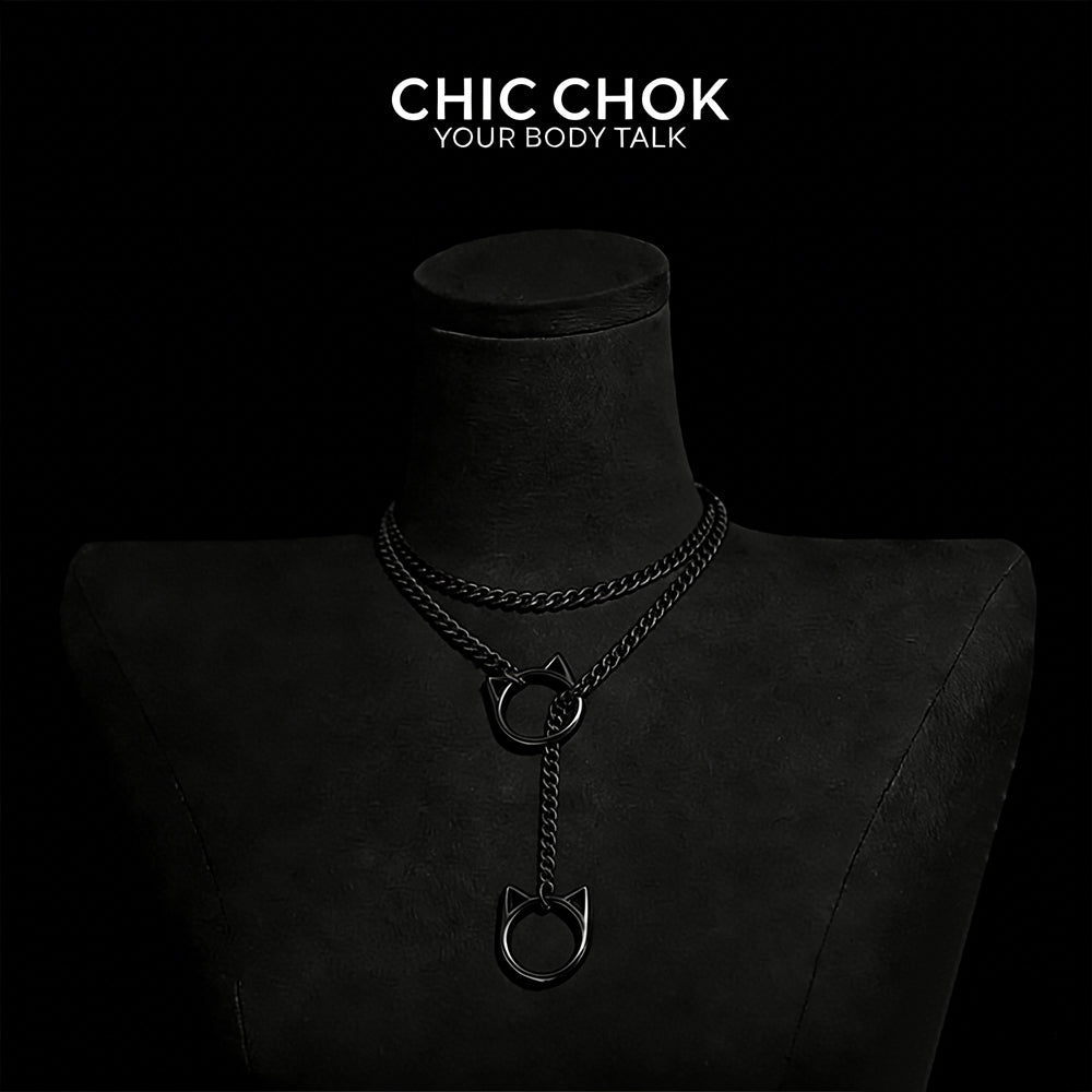 CHICCHOK O-Ring Slip-On Choker Necklace for Women – Handmade Adjustable Lariat Y-Necklace, Cuban Chain Style
