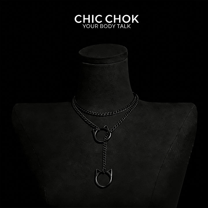 CHICCHOK O-Ring Slip-On Choker Necklace for Women – Handmade Adjustable Lariat Y-Necklace, Cuban Chain Style