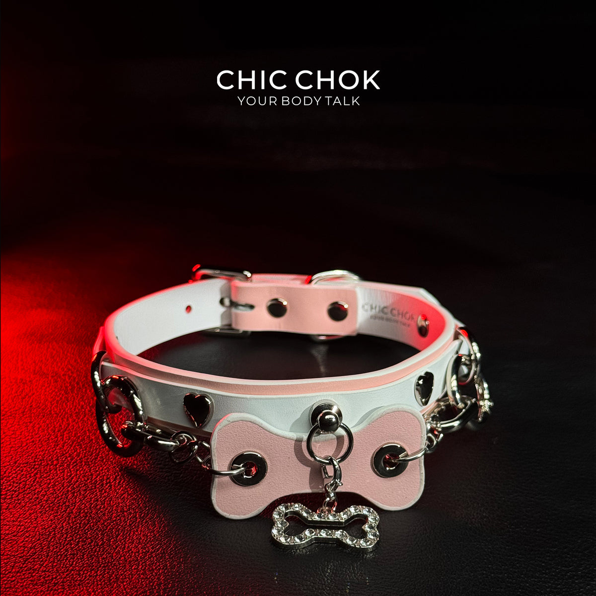 CHICCHOK [Puppy Love] Fashion Cute and Lovely Style, Shiny Bone Shape Pendant Daily Wear Leather Necklace Choker slipchaincollarwomen