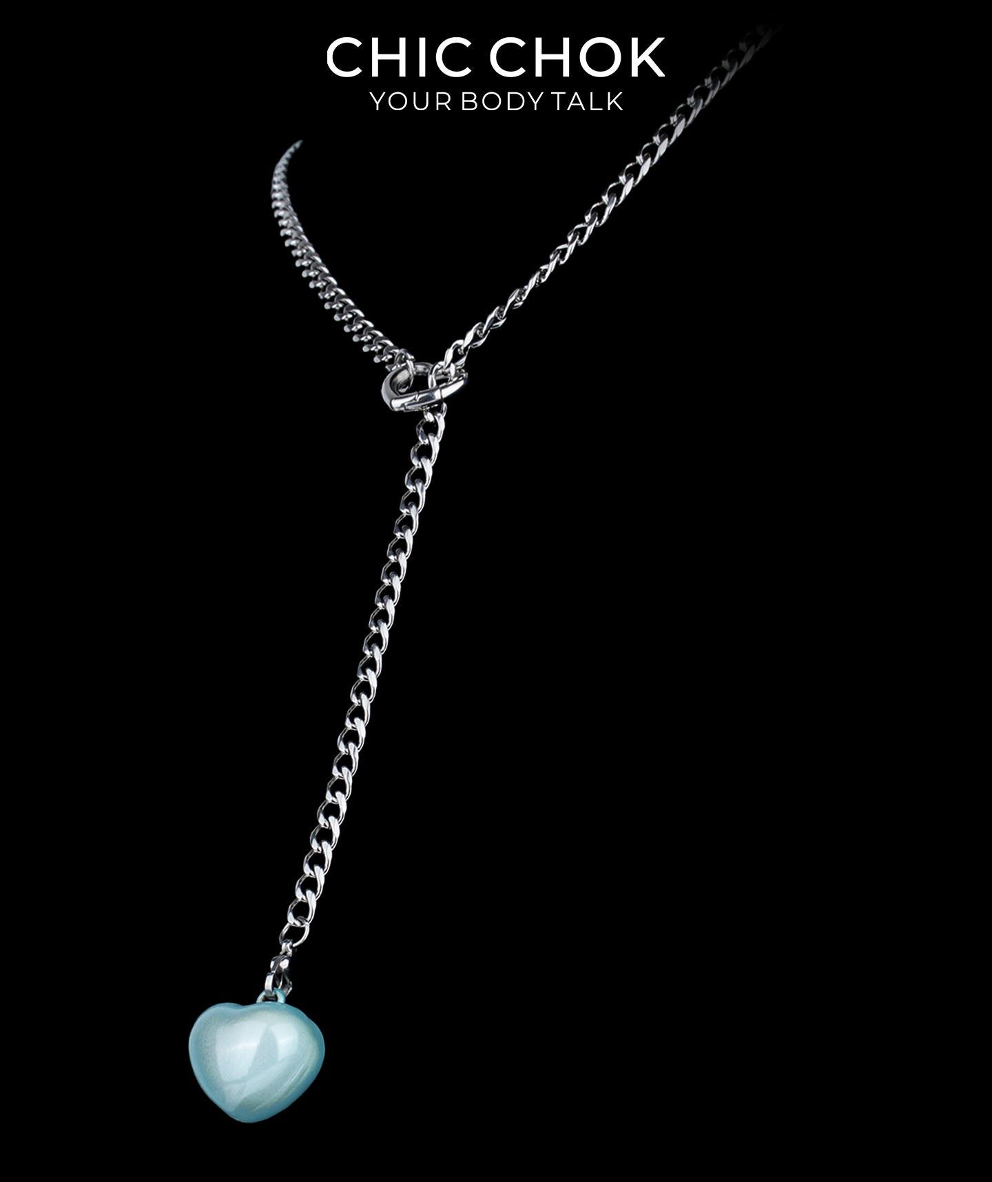 CHICCHOK Sweet Punk Y-Lariat Chain Necklace | Y2K Cute Coquette Heart Charm Collar | Harajuku Kawaii Stainless Steel Cuban Link Jewelry for Sensitive Skin